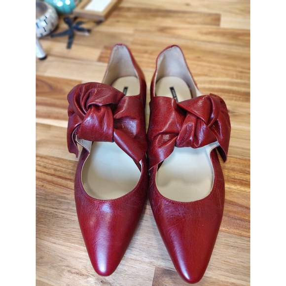 Zara Basics Red Bow Flats Size 38 Worn 1x Gorgeous - Picture 5 of 10